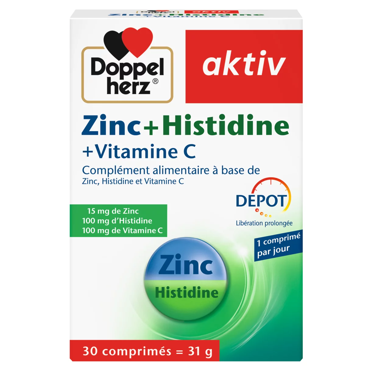 Illustration of the product packaging Doppelherz aktiv Zinc + Histidine front view